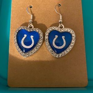 Indianapolis colts blue background crystal heart shaped silver tone earrings